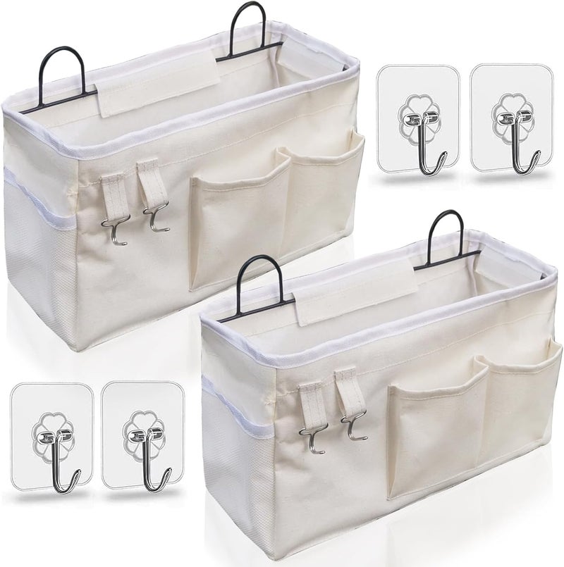 Kanrichu 2pcs Large Wall Hanging Organizer Bag, Linen Fabric Door Hanging Storage Baskets with Pockets, Waterproof Bin for Kitchen, Bedroom, Office, RV Camper (White) - Image 1